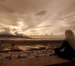 Depression hijab muslim woman sunset reflecting thinking