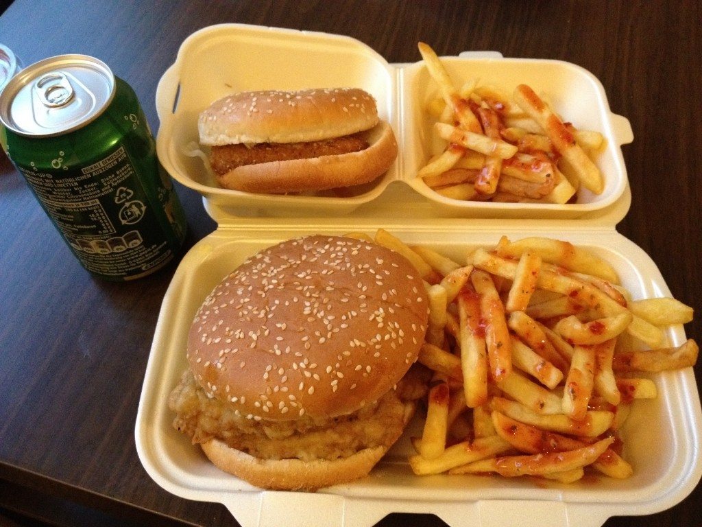 takeaway burger and chips
