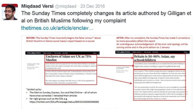 Miqdaad Versi tweets diagrams showing corrections and apologies made following his complaints.